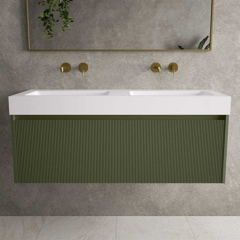 Scanalato Single Drawer Vanity Unit With Beyondstone BLOC Double Basin - Seaweed 1200mm