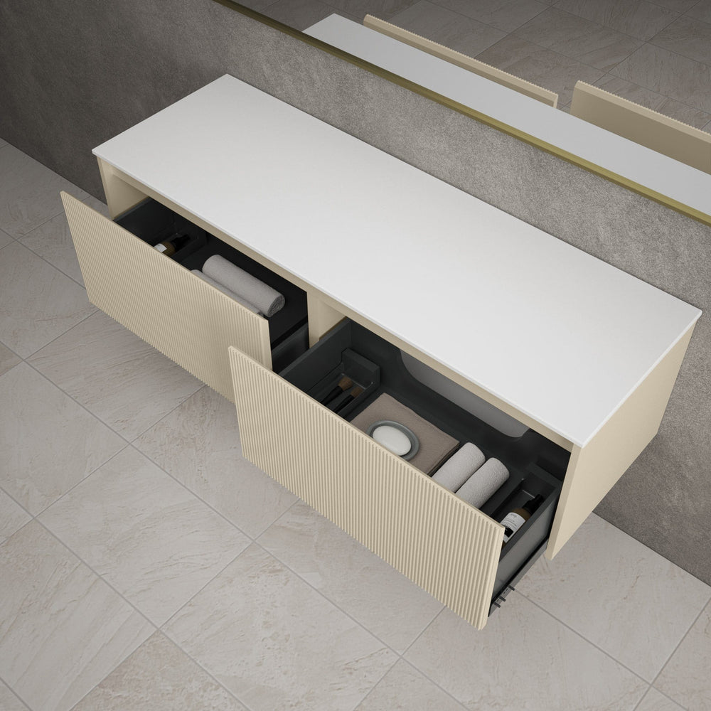 Scanalato Double Drawer Countertop Vanity Unit - Cashmere 1400mm