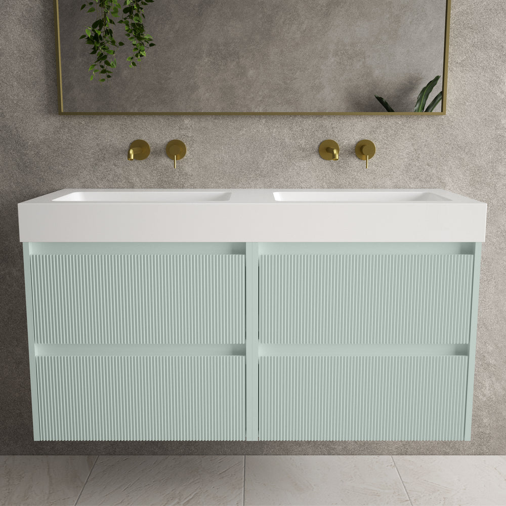 Scanalato Four Drawer Vanity Unit With Beyondstone BLOC Double Basin - Peppermint 1200mm