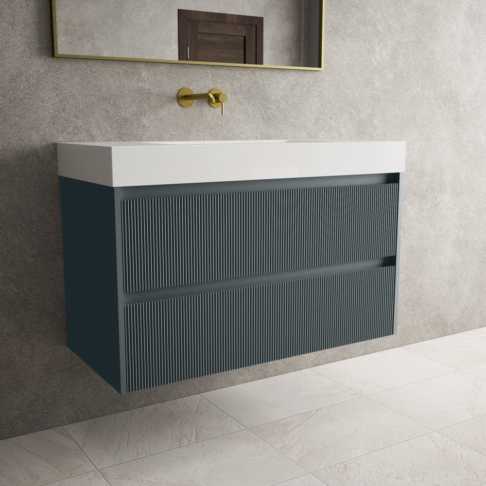 Scanalato Double Drawer Vanity Unit  With Beyondstone BLOC Basin - Anthracite 1000mm