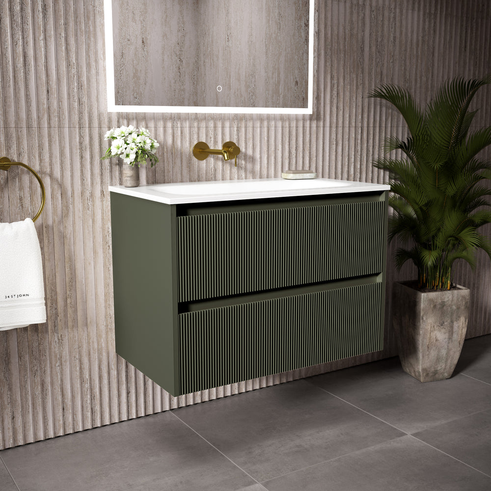 Scanalato Double Drawer Vanity Unit  With Beyondstone Basin - Pistachio 800mm