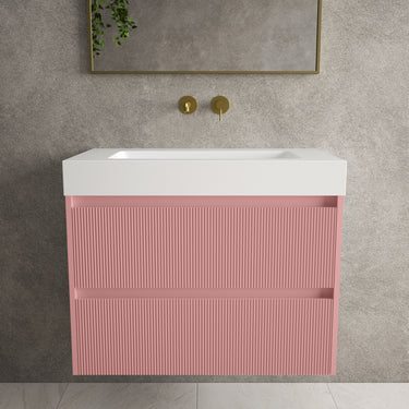 Scanalato Double Drawer Vanity Unit  With Beyondstone BLOC Basin - Dusky Pink 800mm