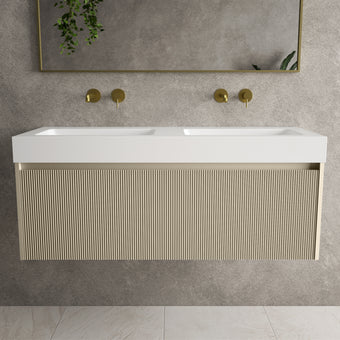 Scanalato Single Drawer Vanity Unit With Beyondstone BLOC Double Basin - Cashmere 1200mm
