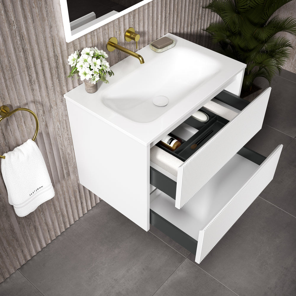 Scanalato Double Drawer Vanity Unit  With Beyondstone Basin - Pure White 700mm