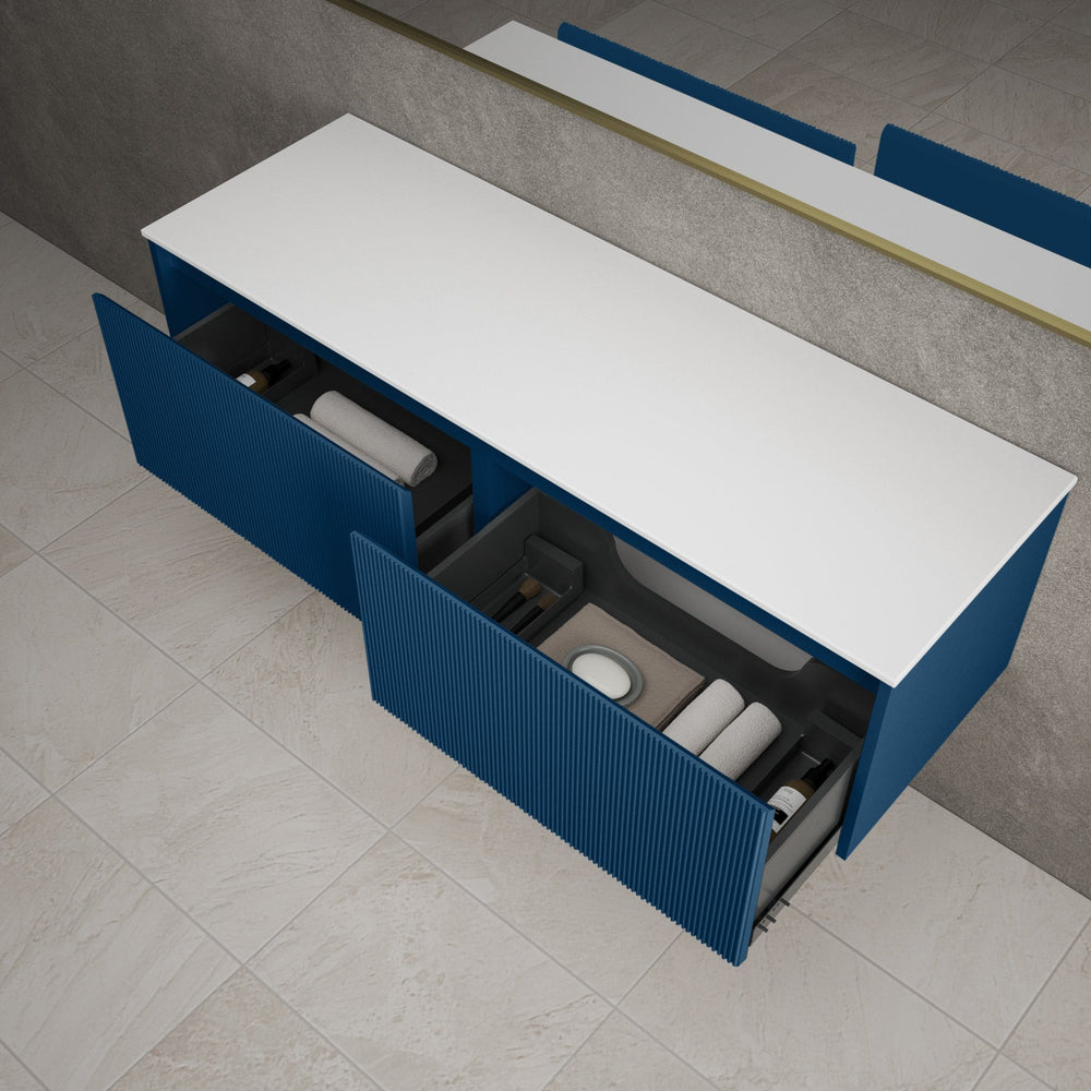 Scanalato Double Drawer Countertop Vanity Unit - Ocean Blue 1400mm