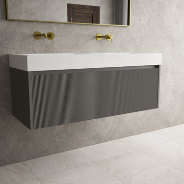 Scanalato Single Drawer Vanity Unit With Beyondstone BLOC Double Basin - Rich Taupe 1200mm