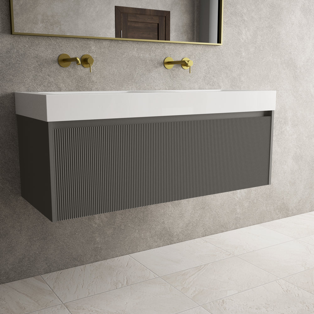 Scanalato Single Drawer Vanity Unit With Beyondstone BLOC Double Basin - Rich Taupe 1200mm