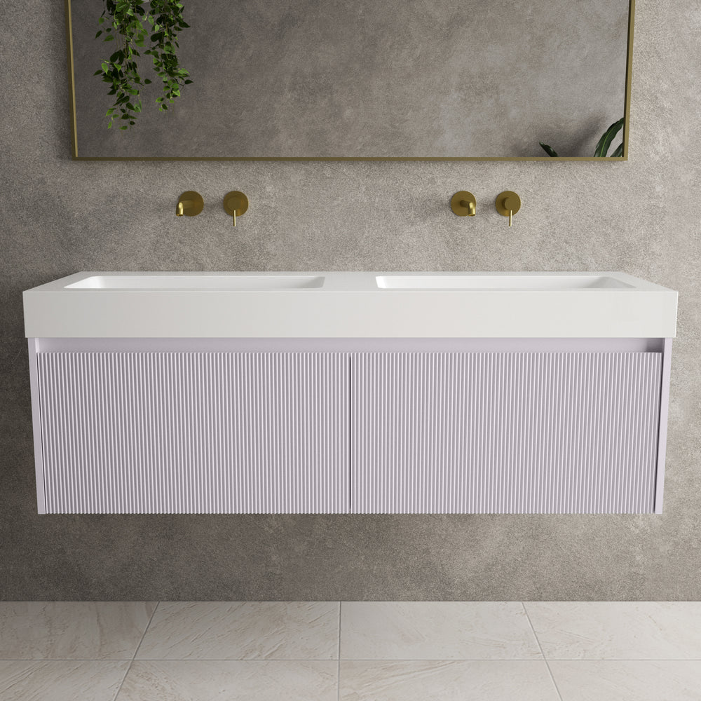 Scanalato Double Drawer Vanity Unit With Beyondstone BLOC Double Basin - Soft Violet 1400mm
