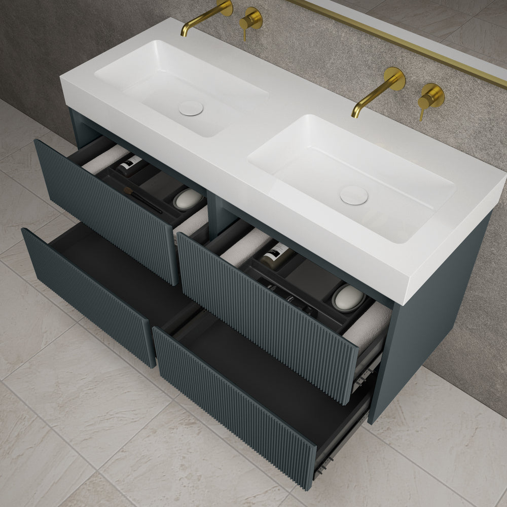Scanalato Four Drawer Vanity Unit With Beyondstone BLOC Double Basin - Anthracite 1200mm