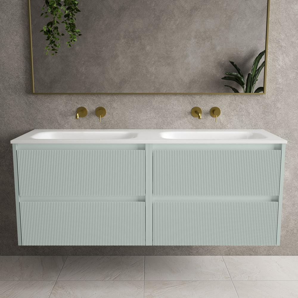 Scanalato Four Drawer Vanity Unit With Beyondstone Double Basin - Peppermint 1400mm