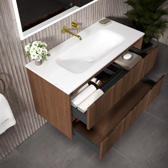 Scanalato Double Drawer Vanity Unit  With Beyondstone Basin - Walnut 1000mm