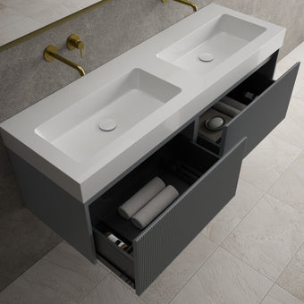 Scanalato Double Drawer Vanity Unit With Beyondstone BLOC Double Basin - Dove Grey 1400mm