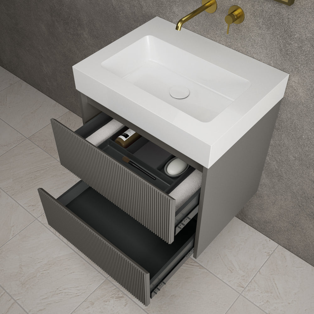 Scanalato Double Drawer Vanity Unit  With Beyondstone BLOC Basin - Rich Taupe 600mm