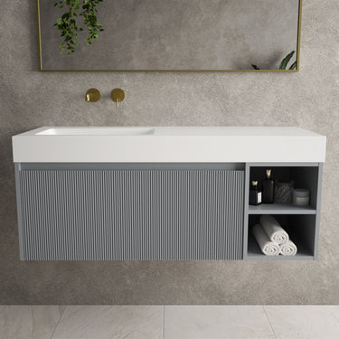 Scanalato Single Drawer Vanity Unit With Open Storage Space And Beyondstone BLOC Basin - Dove Grey 1200mm