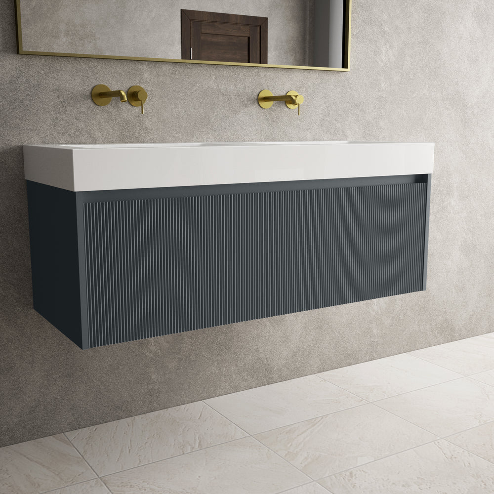 Scanalato Single Drawer Vanity Unit With Beyondstone BLOC Double Basin - Slate Grey 1200mm