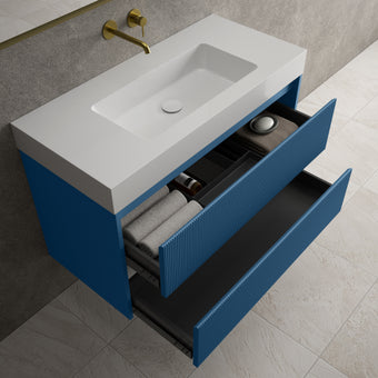 Scanalato Double Drawer Vanity Unit  With Beyondstone BLOC Basin - Ocean Blue 1000mm
