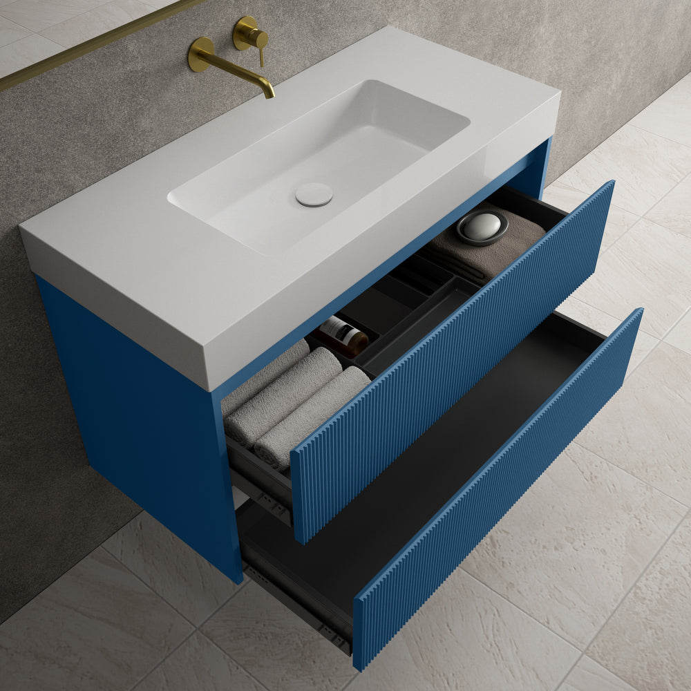 Scanalato Double Drawer Vanity Unit  With Beyondstone BLOC Basin - Ocean Blue 1000mm