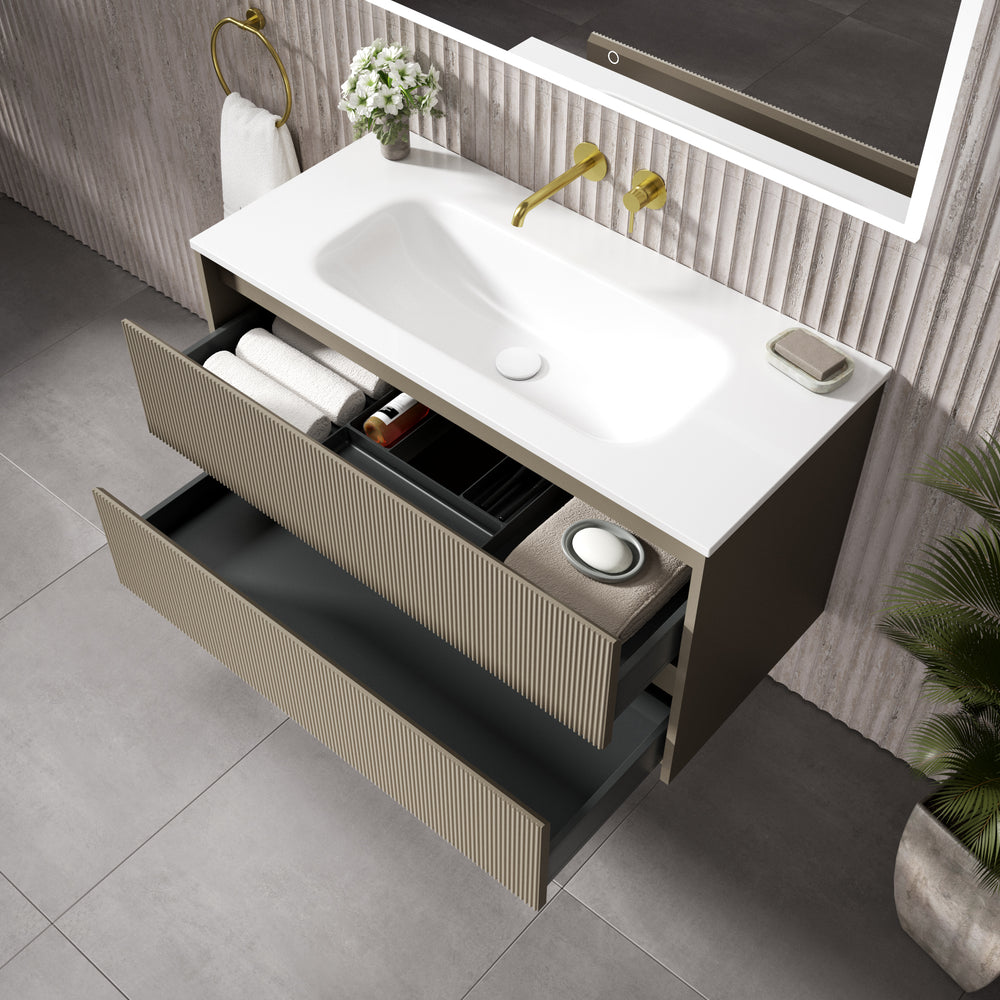 Scanalato Double Drawer Vanity Unit  With Beyondstone Basin - Soft Taupe 1000mm