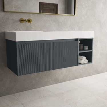 Scanalato Single Drawer Vanity Unit With Open Storage Space And Beyondstone BLOC Basin - Slate Grey 1200mm