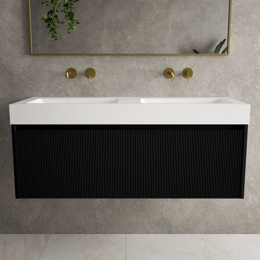Scanalato Single Drawer Vanity Unit With Beyondstone BLOC Double Basin - Pure Black 1200mm