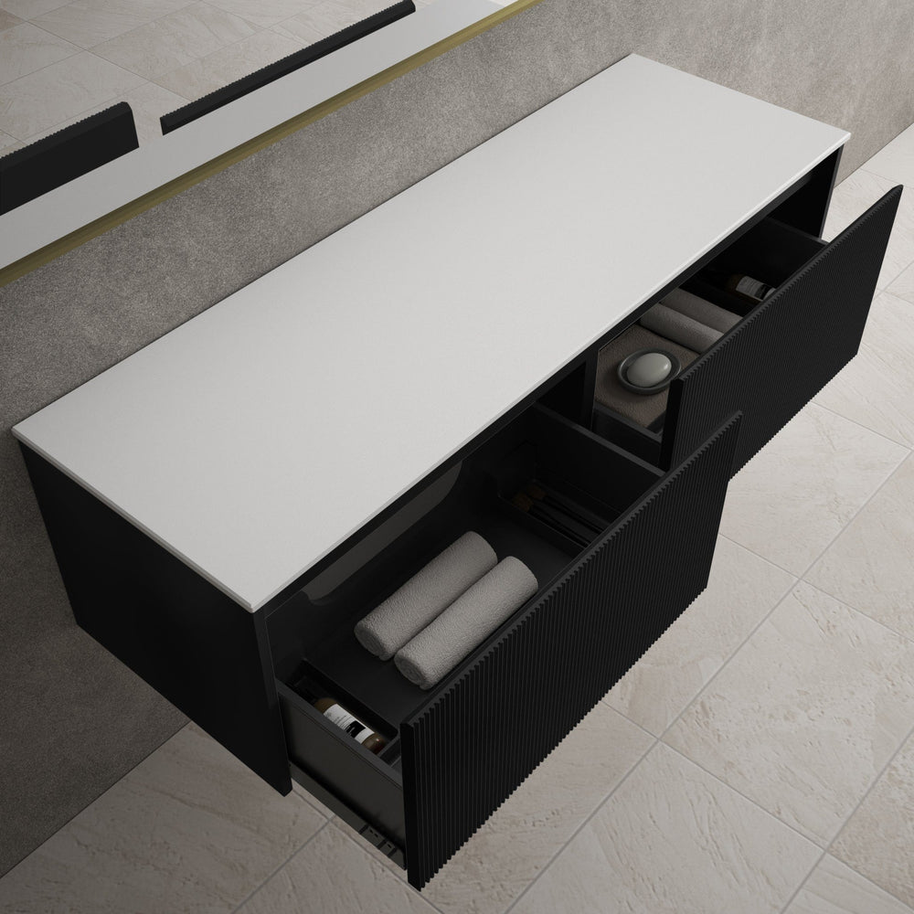 Scanalato Double Drawer Countertop Vanity Unit - Pure Black 1400mm