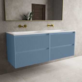Scanalato Four Drawer Vanity Unit With Beyondstone Double Basin - Soft Blue 1400mm