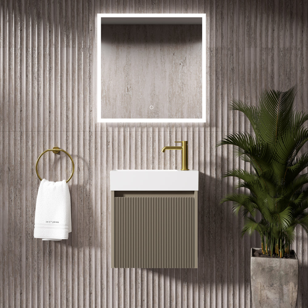 Scanalato Single Door Vanity Unit With Beyondstone Basin - Soft Taupe 450mm