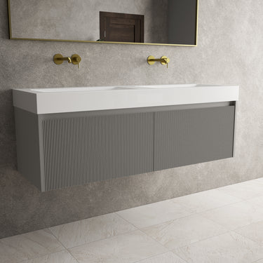 Scanalato Double Drawer Vanity Unit With Beyondstone BLOC Double Basin - Rich Taupe 1400mm