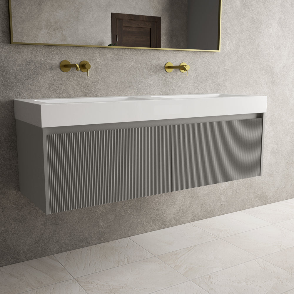 Scanalato Double Drawer Vanity Unit With Beyondstone BLOC Double Basin - Rich Taupe 1400mm