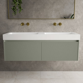 Scanalato Double Drawer Vanity Unit With Beyondstone BLOC Double Basin - Pistachio 1400mm