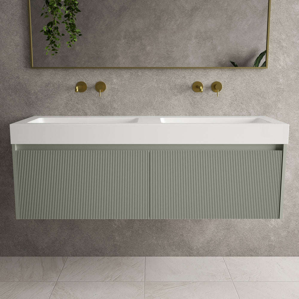 Scanalato Double Drawer Vanity Unit With Beyondstone BLOC Double Basin - Pistachio 1400mm