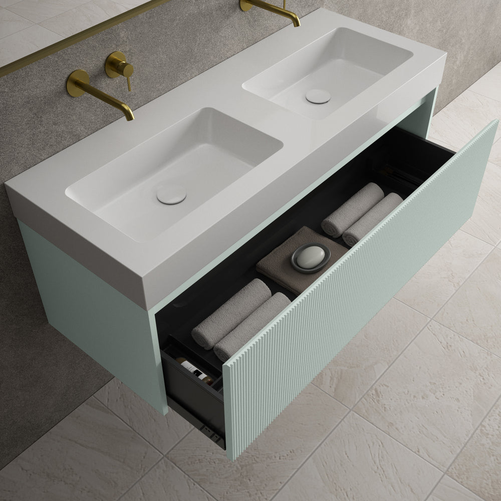 Scanalato Single Drawer Vanity Unit With Beyondstone BLOC Double Basin - Peppermint 1200mm