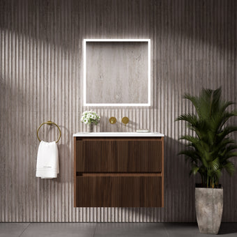 Scanalato Double Drawer Vanity Unit  With Beyondstone Basin - Walnut 700mm