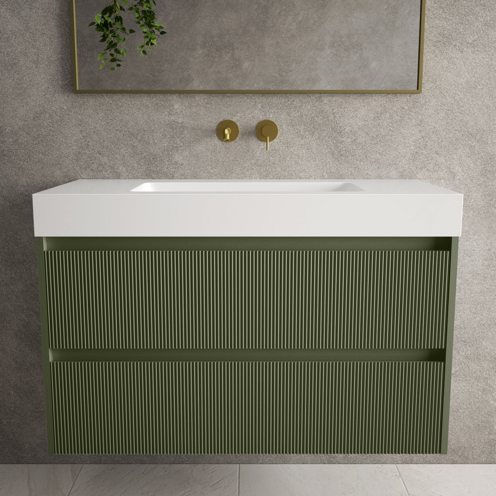 Scanalato Double Drawer Vanity Unit  With Beyondstone BLOC Basin - Seaweed 1000mm