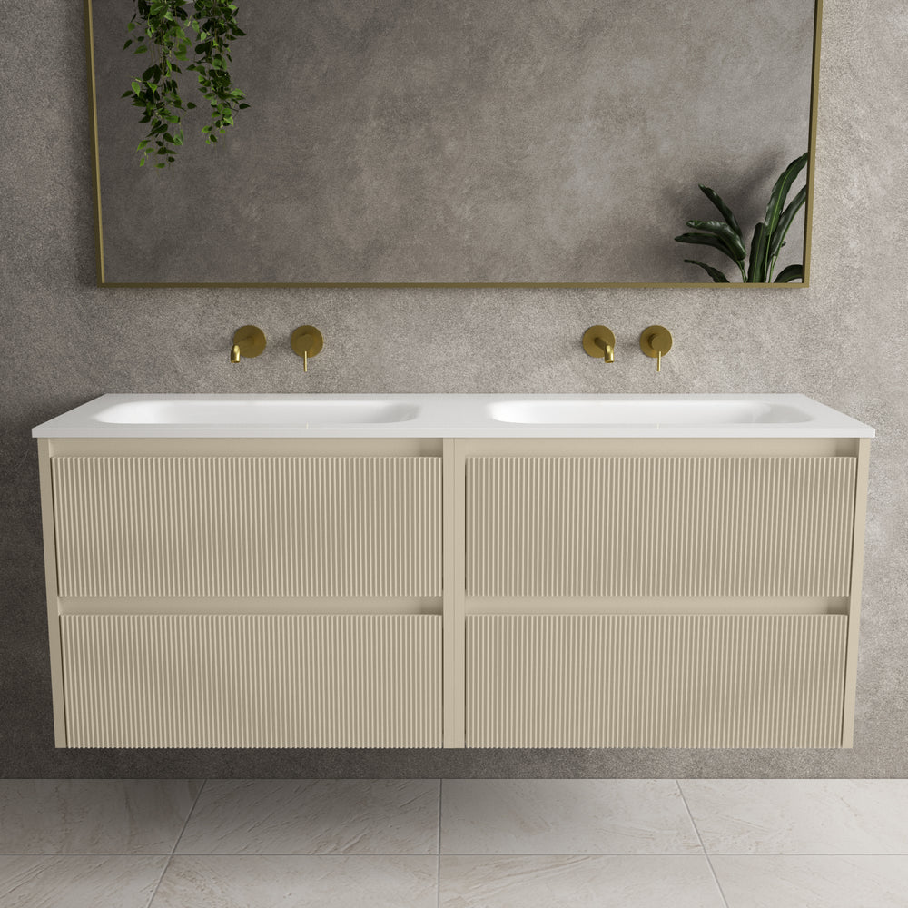 Scanalato Four Drawer Vanity Unit With Beyondstone Double Basin - Cashmere 1400mm