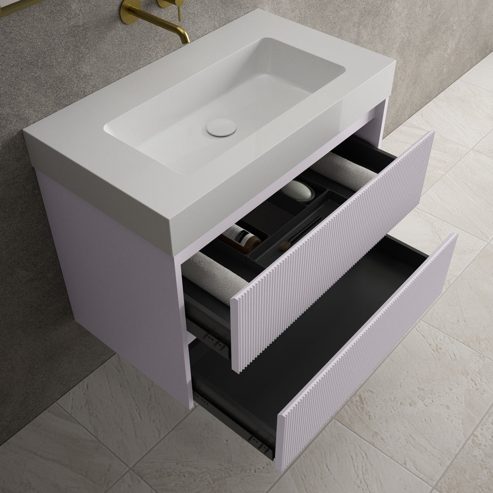 Scanalato Double Drawer Vanity Unit  With Beyondstone BLOC Basin - Soft Violet 800mm