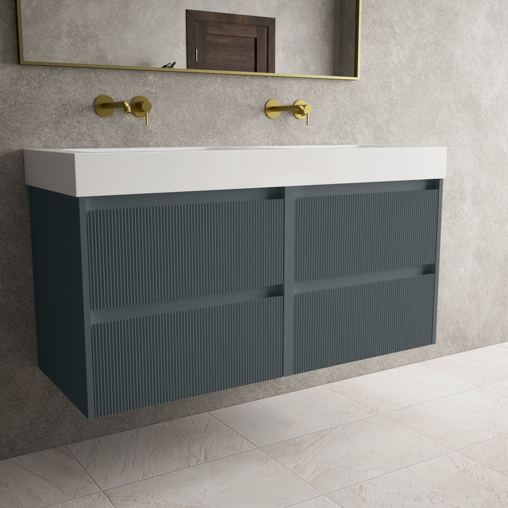 Scanalato Four Drawer Vanity Unit With Beyondstone BLOC Double Basin - Slate Grey 1200mm
