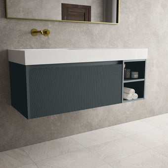 Scanalato Single Drawer Vanity Unit With Open Storage Space And Beyondstone BLOC Basin - Anthracite 1200mm