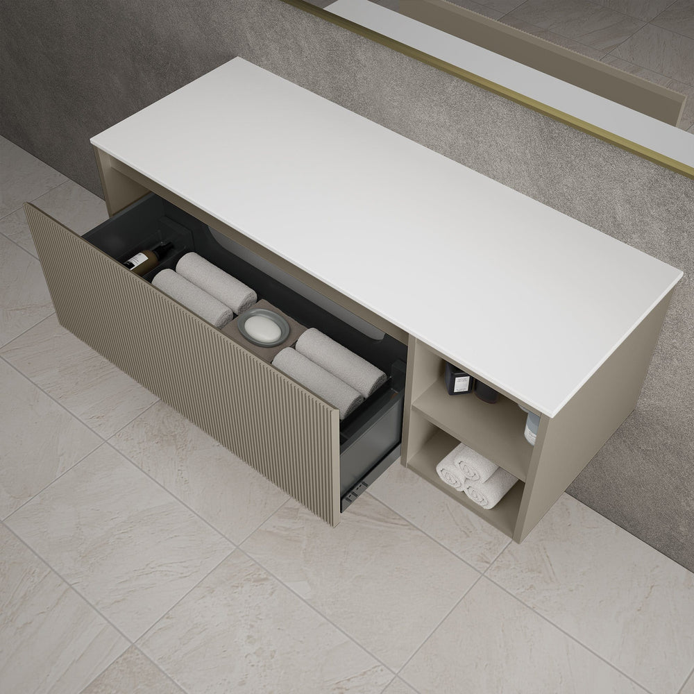 Scanalato Single Drawer Countertop Vanity Unit With Open Storage Space - Cashmere 1200mm