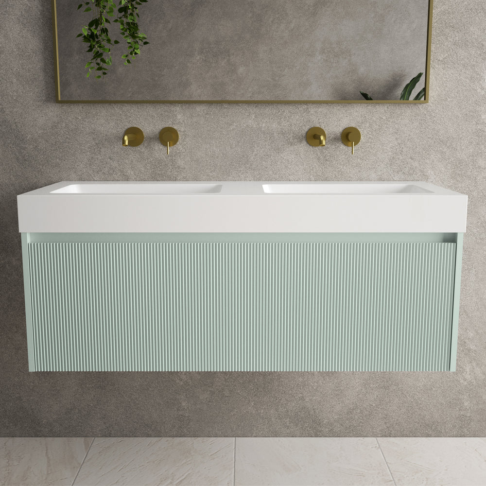 Scanalato Single Drawer Vanity Unit With Beyondstone BLOC Double Basin - Peppermint 1200mm