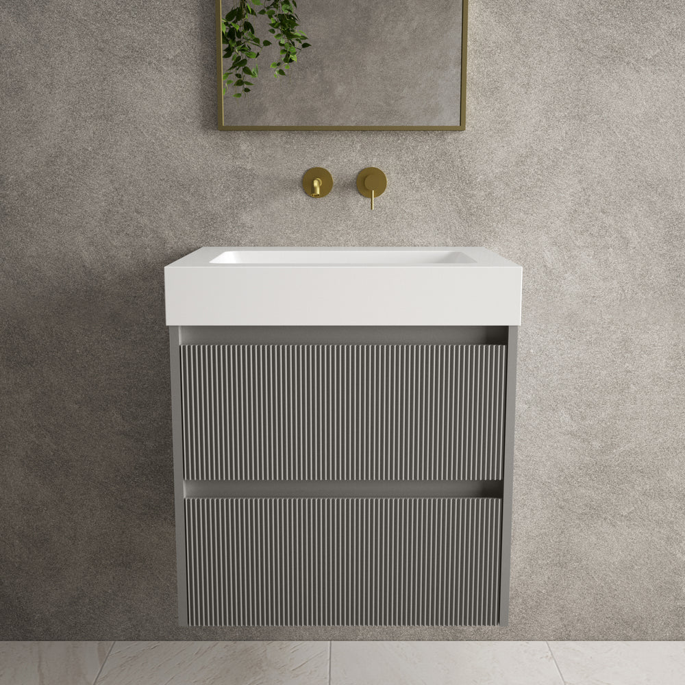 Scanalato Double Drawer Vanity Unit  With Beyondstone BLOC Basin - Rich Taupe 600mm