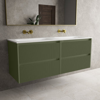 Scanalato Four Drawer Vanity Unit With Beyondstone Double Basin - Seaweed 1400mm