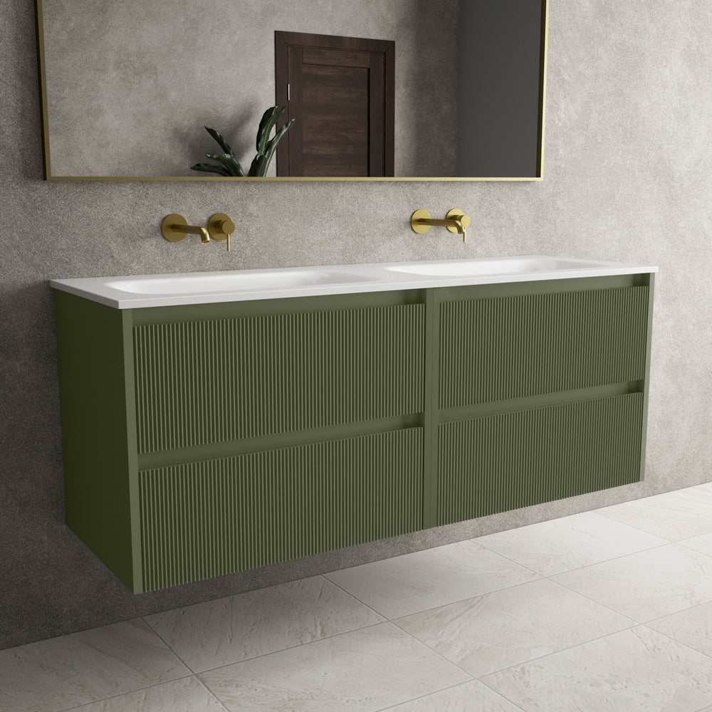 Scanalato Four Drawer Vanity Unit With Beyondstone Double Basin - Seaweed 1400mm