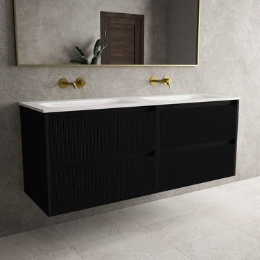 Scanalato Four Drawer Vanity Unit With Beyondstone Double Basin - Pure Black 1400mm