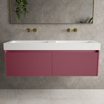 Scanalato Double Drawer Vanity Unit With Beyondstone BLOC Double Basin - Mineral Red 1400mm