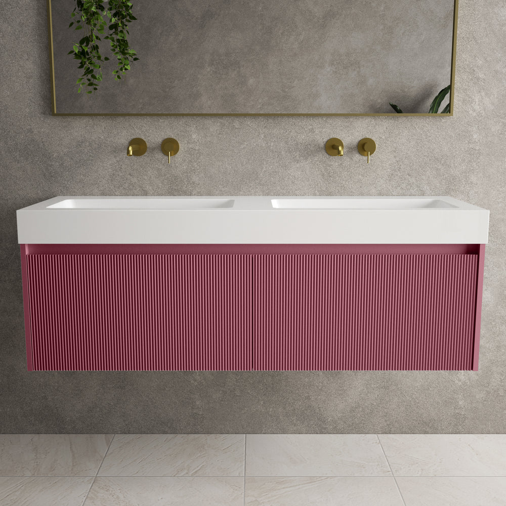 Scanalato Double Drawer Vanity Unit With Beyondstone BLOC Double Basin - Mineral Red 1400mm