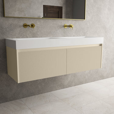 Scanalato Double Drawer Vanity Unit With Beyondstone BLOC Double Basin - Cashmere 1400mm