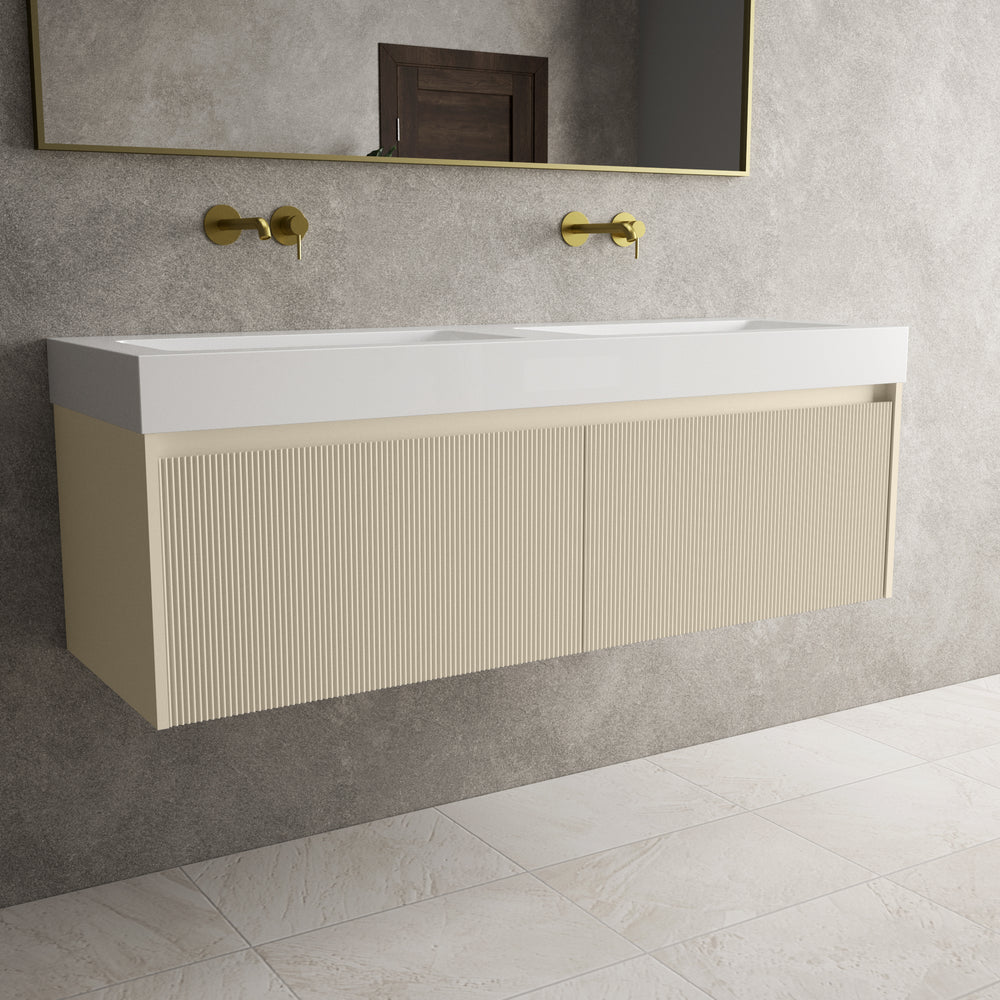 Scanalato Double Drawer Vanity Unit With Beyondstone BLOC Double Basin - Cashmere 1400mm