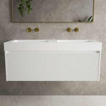 Scanalato Single Drawer Vanity Unit With Beyondstone BLOC Double Basin - Pure White 1200mm