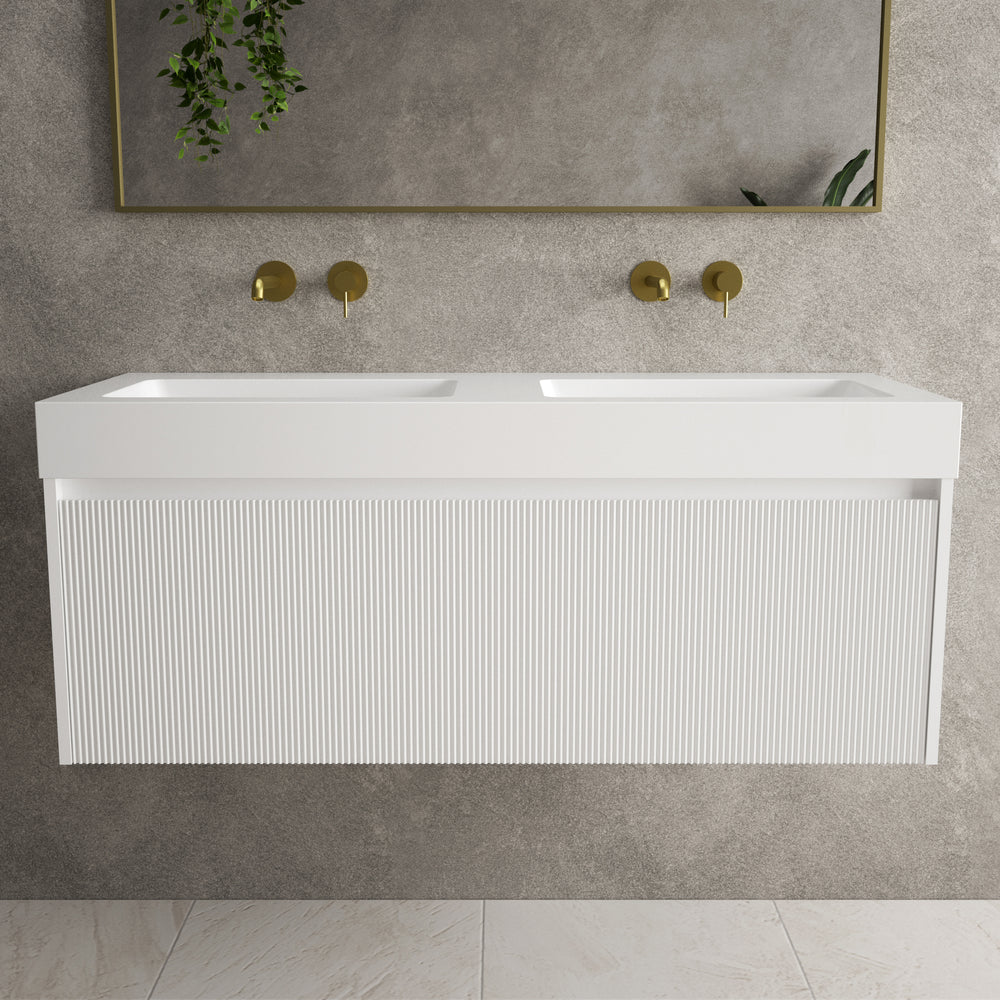 Scanalato Single Drawer Vanity Unit With Beyondstone BLOC Double Basin - Pure White 1200mm